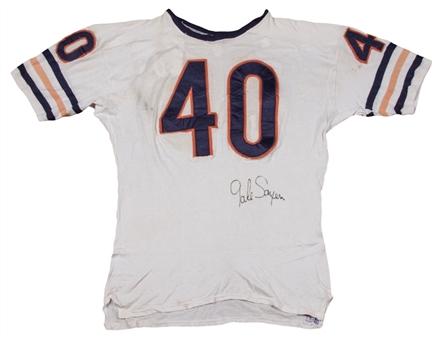 1965-68 Gale Sayers Game Used and Signed Chicago Bears White Jersey (MEARS A10 & Beckett)